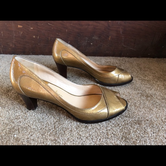 Cole Haan Shoes - COLE HAAN NikeAir Gold Metallic Pump Heel Peep Toe